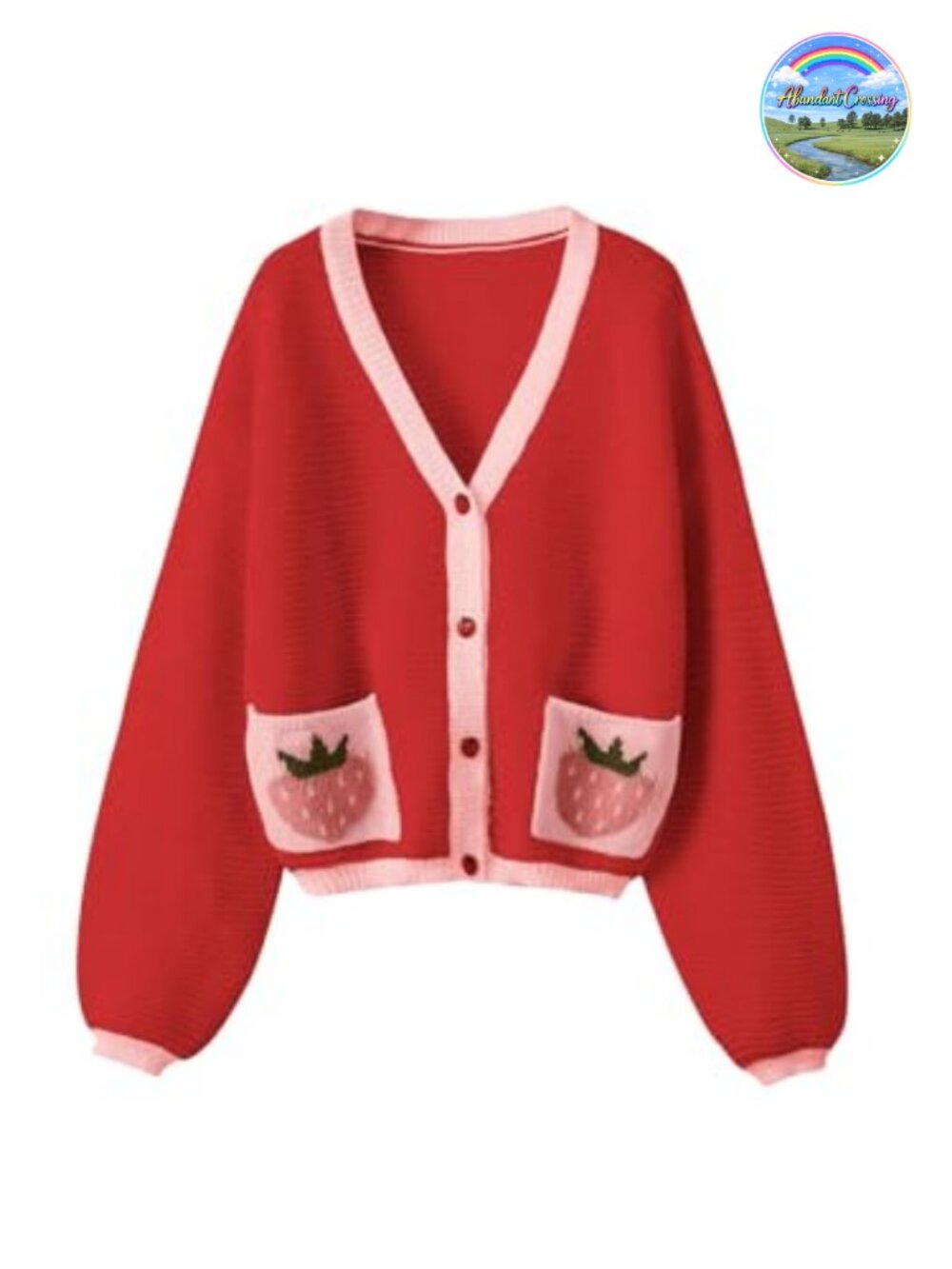 Kawaii Strawberry Crochet Cardigan Open Front Bishop Sleeve